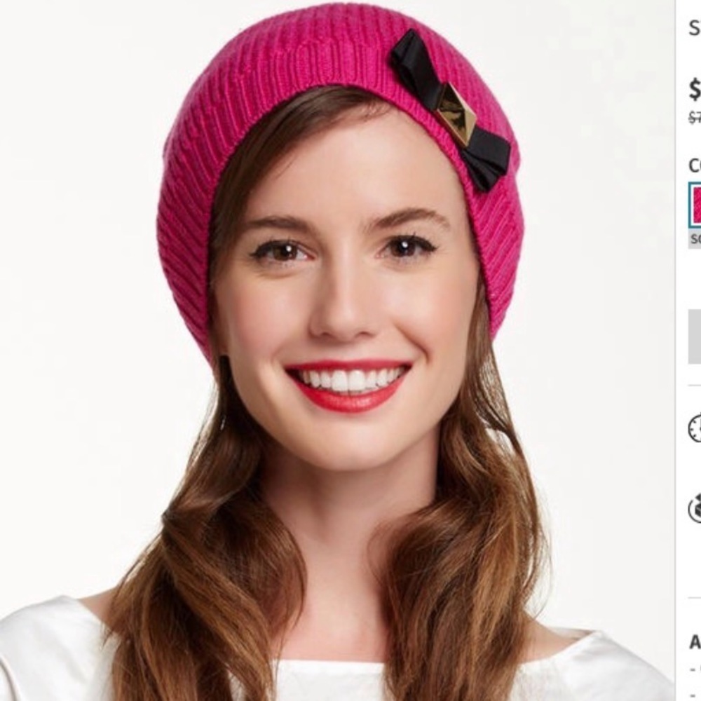 New Katie Spade stud bow wool knit stud hat in  VIVDSNAPDR . New-rare